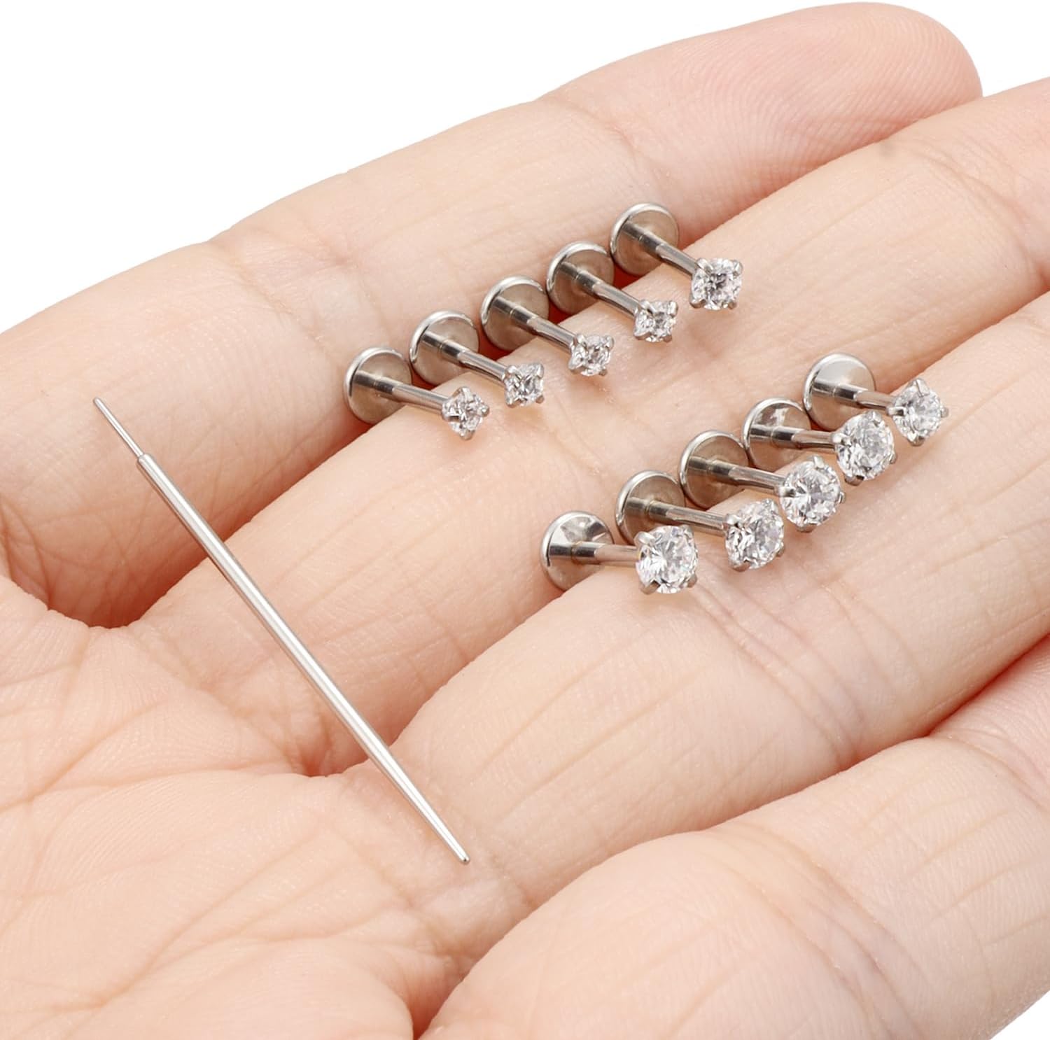20G 18G 16G Nose Rings Studs 316L Surgical Steel Flat Back Threadless Push in Nose Studs Screw L-Shaped Nose Rings Tragus Cartilage Helix Earrings Piercing Jewelry for Women Men