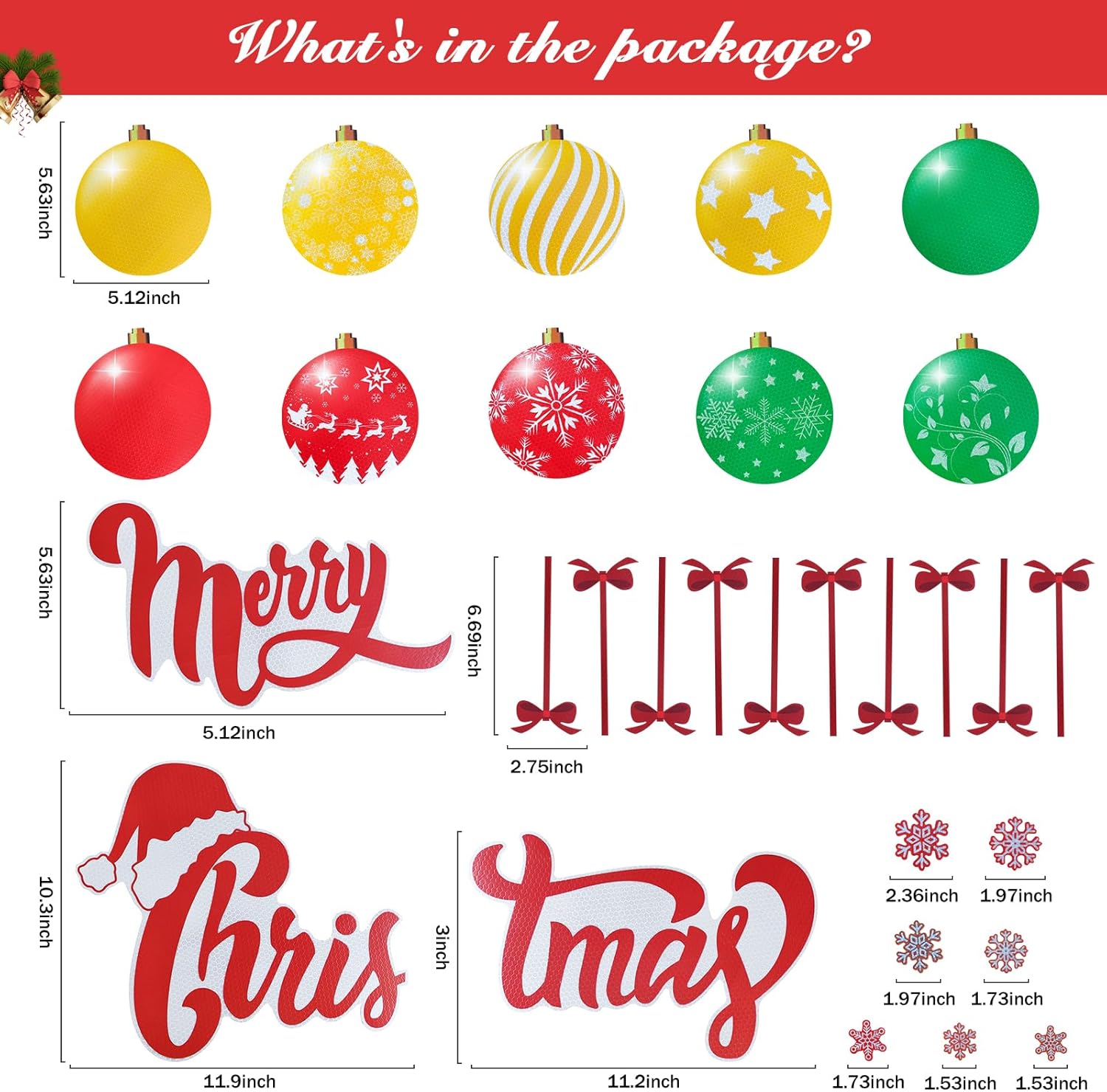 MORCART 30Pcs Reflective Christmas Garage Door Magnets - Xmas Decorations Holiday Ornaments for Refrigerator Car Fridge Cruise Mailbox Door Decor DIY Ball