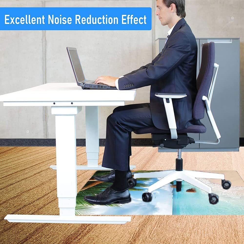 Summer Office Chair Mat, Tropical Beach Ocean Behind Palm Tree Caribbean Exotic Holiday Image, Desk Chair Mat for Home Office Hardwood Floor, 36" x 47" Fern Green : Office Products