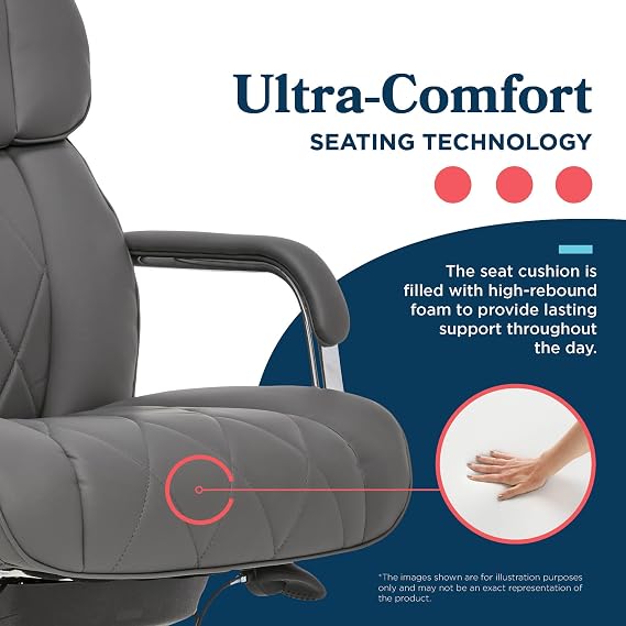 La-Z-Boy Sutherland Ergonomic Bonded Leather Swivel Computer and Desk Chair, Gray (CHR10048B) | Sutherland, High Back, Office Chair for Back Pain Relief, Ergonomic Gaming Chair, Adjustable Height & Recline, Swivel, Gray