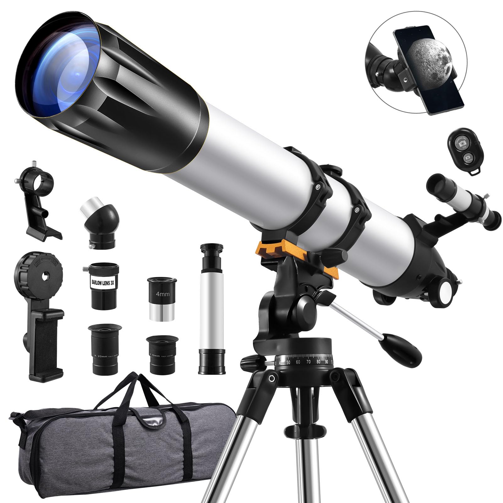 Télescope astronomique Professionnel pour Adultes, diaphragme 900 mm, télescope réfracteur pour débutants, télescope astronomique pour Observer la Lune et Les planètes