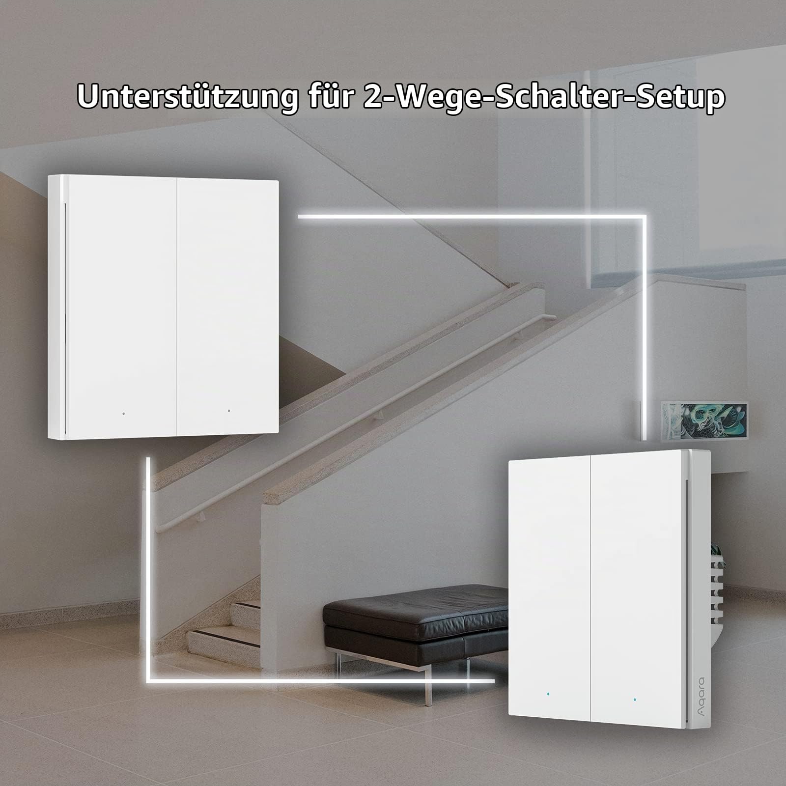 Aqara Smarter Lichtschalter H1 EU (mit Neutralleiter, Doppelwippe), Ausgestattet mit Zigbee 3.0, Aqara Hub, Fernbedienungsschalter, Kompatibel mit Alexa, HomeKit, Google Assistant, IFTTT, weiß