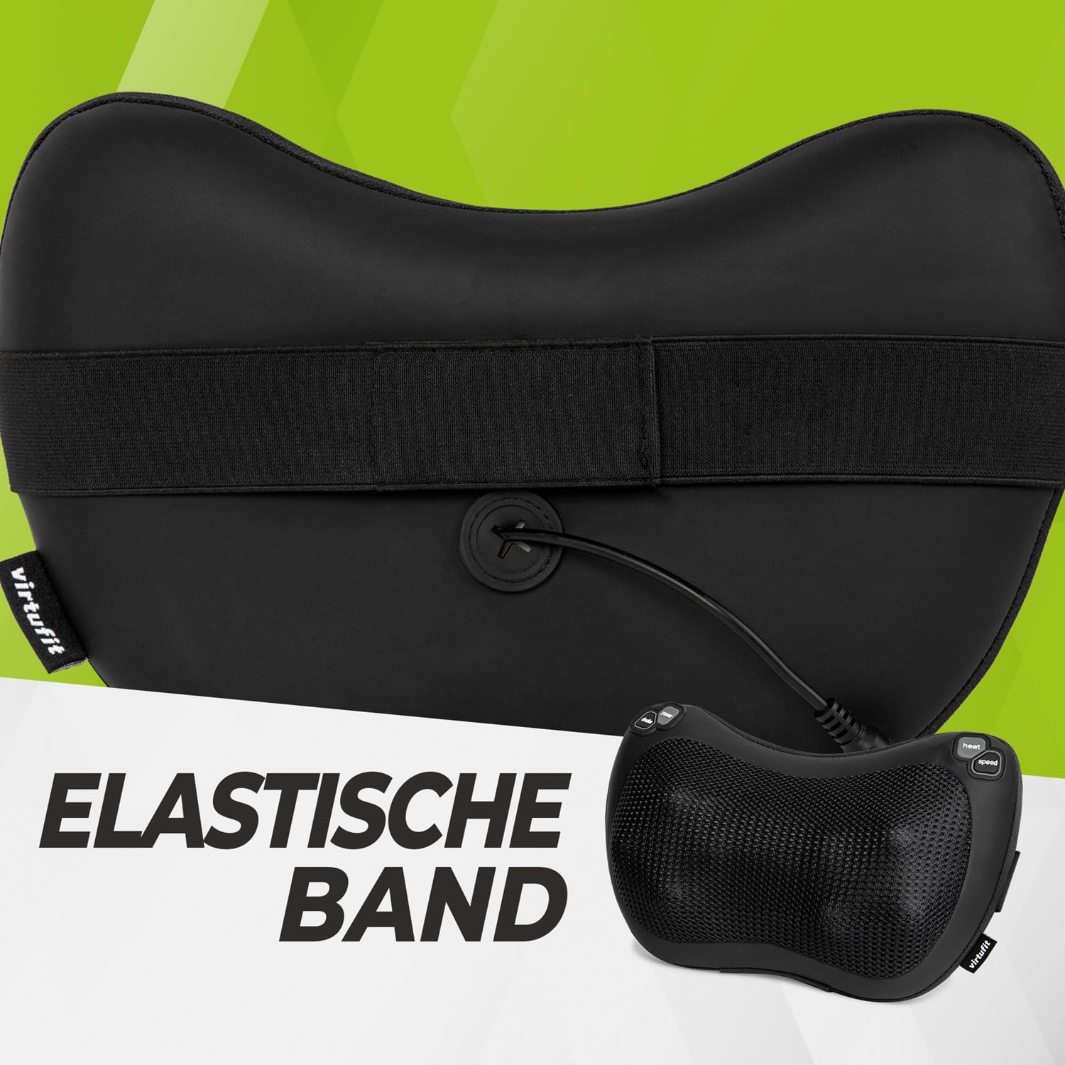 VirtuFit Cuscino massaggiante wireless Pro, cuscino massaggiante e termico senza fili per schiena, collo e spalle, massaggio intenso Shiatsu, funzionamento a batteria, relax a casa