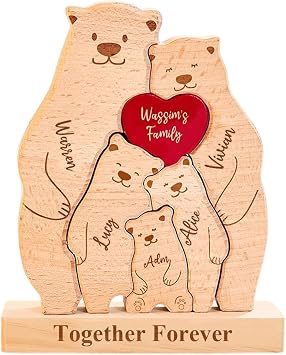 Personalized Wooden Cute Bear Puzzle - Customizable with 2-6 Names Bear Family Puzzle, Home Decor Housewarming Gift Unique Christmas, Halloween Wooden Animal Decoration Cute Bear