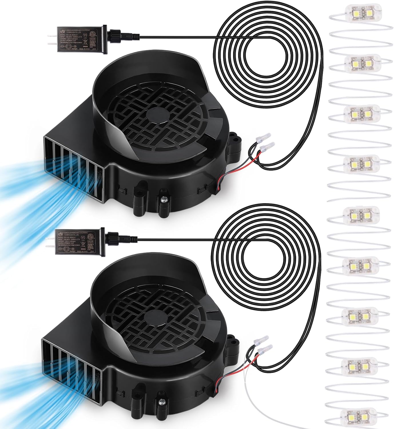 2-Pack Inflatable Fan Replacement, 1.5A Air Fan Blower with 2.0A Adapter and 5 LEDs Bulbs Light Strings for Halloween, Thanksgiving and Christmas Inflatables (IP68 Waterproof, 5.0 * 5.0'')