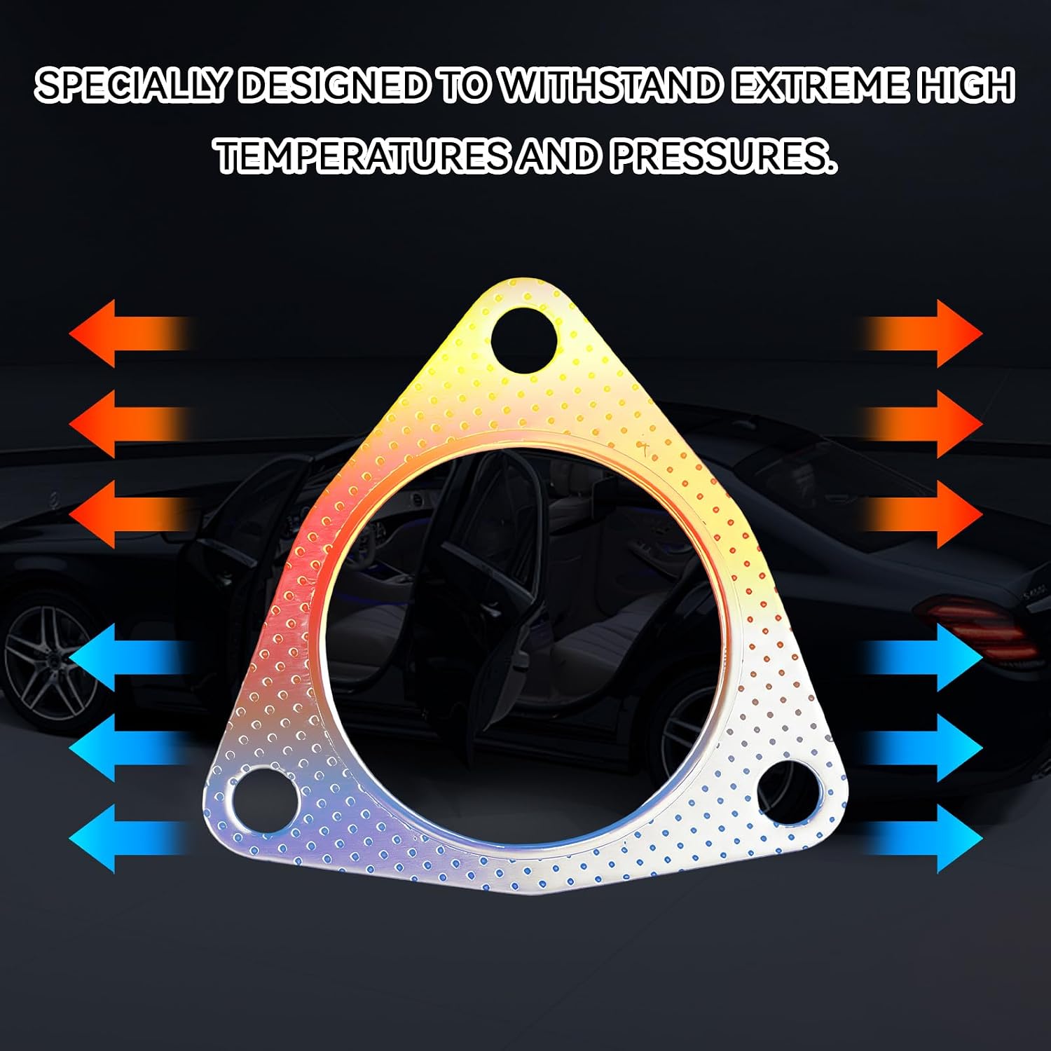 2PCS Exhaust Gaskets, 3" 3-Bolt Exhaust Flange Gasket, Stainless Steel Car Exhausts Pipe Gasket with High Sealing, Multifunctional Manifold/Muffler/Header/Catalytic Converter Gaskets (3 Inch)