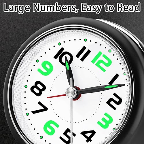 Miniatura 7 de DTKID Reloj despertador analógico de 3.27 pulgadas, pequeño reloj analógico de viaje con pilas, silencioso, sin tictac, con luz nocturna,