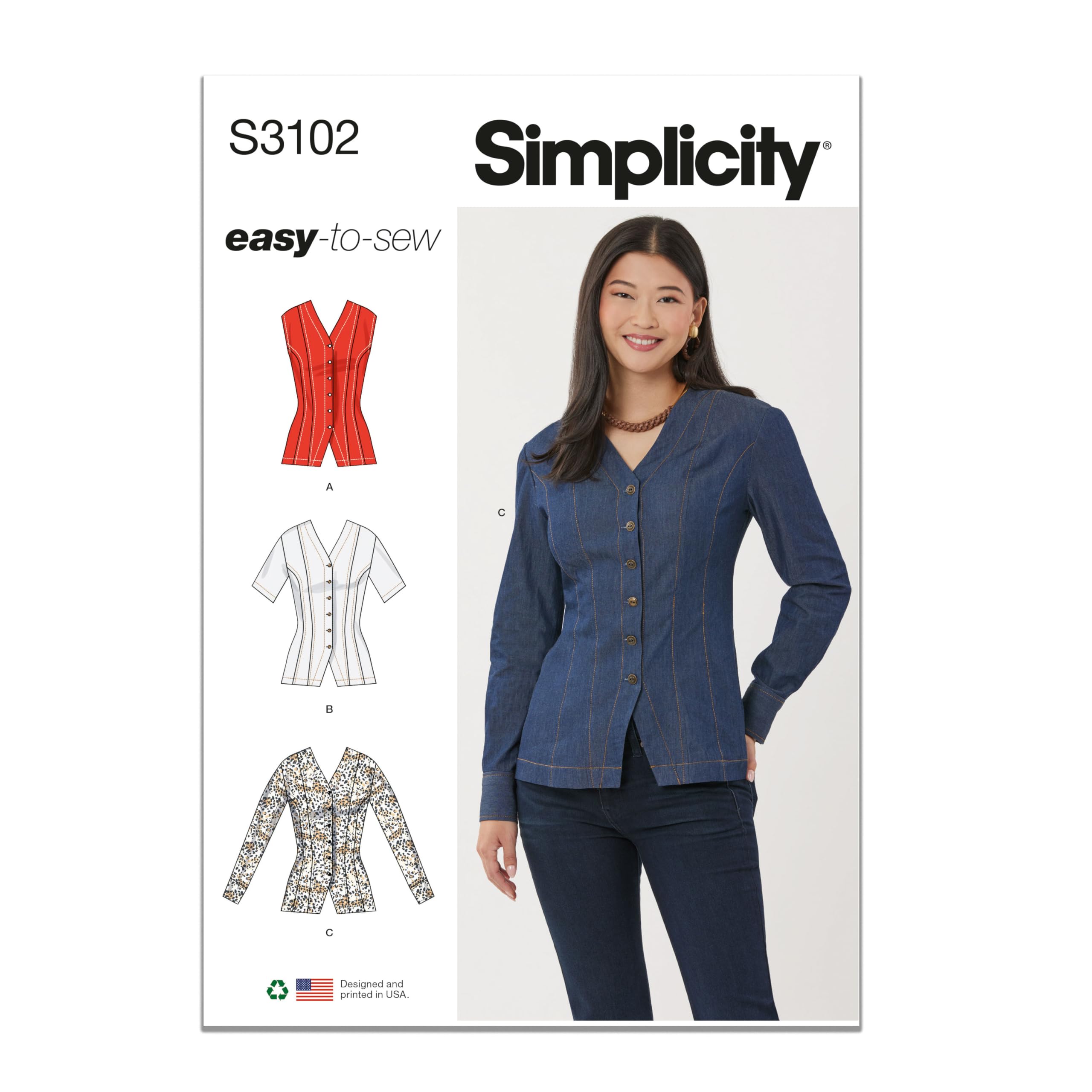 Patron de couture chemise manches femme Simplicity SS3102K5 taille 36-42