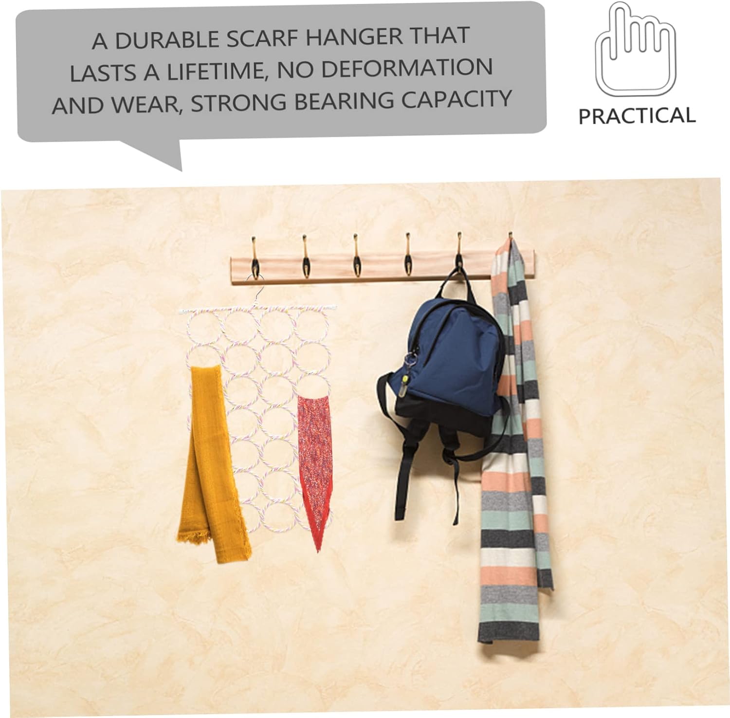 Foldable Shawl Ring Hanger, 28 Rings, Natural Paper Rope Iron