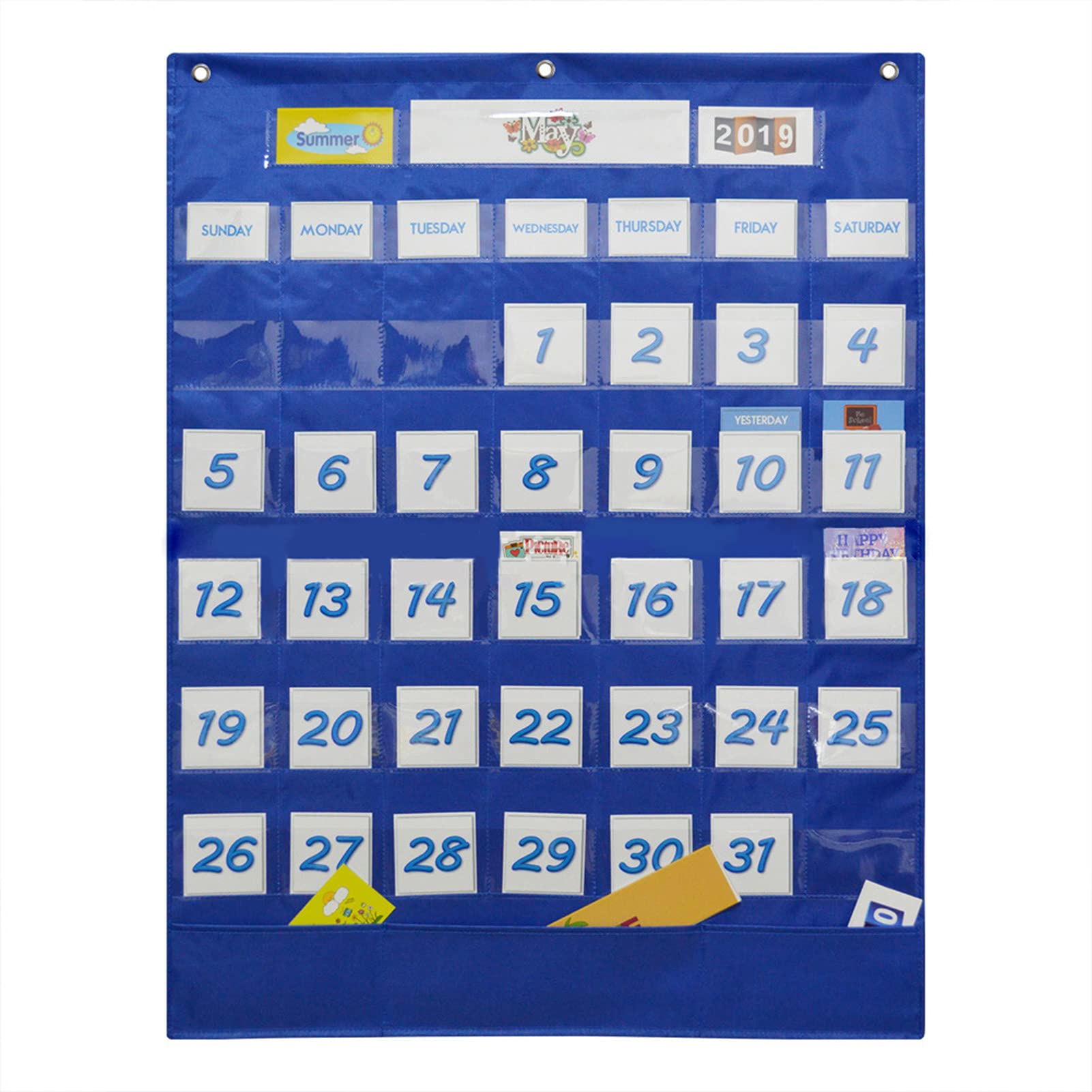 lifcasualProfessional Calendar Pocket Chart School Classroom Calendar Pocket Chart Wall Calendar & Weather Chart with 117 Cards Teaching Tool Supplies, 25.75 * 33.75in