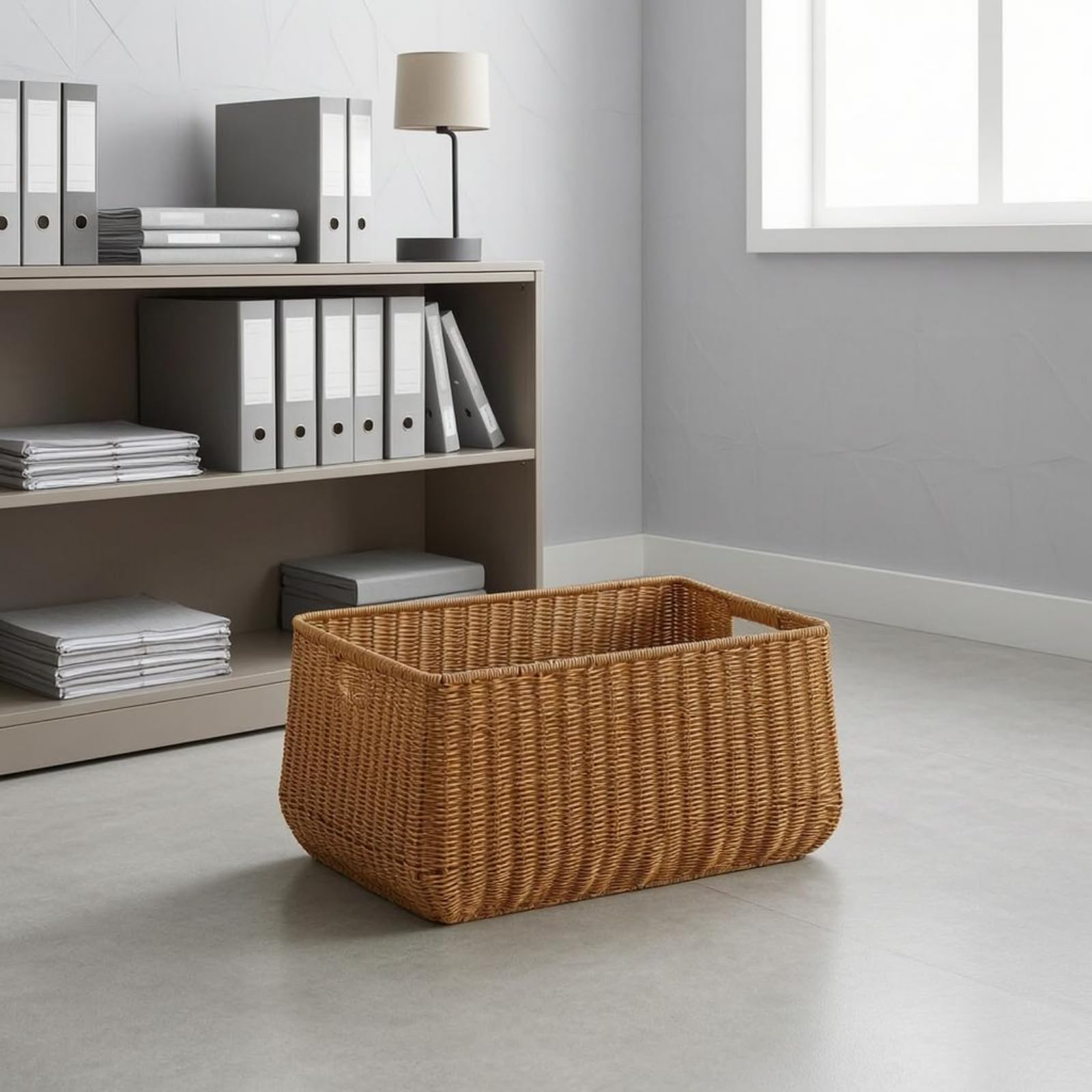 Contenedor Gran Almacenamiento Cesta Organizador Bandeja Tejido Compacto y Bordes Curvos Ligero y Fácil de con, Marrón Oscuro, Cesta De Almacenamiento De Ratán Con Asas De Madera, 43x28x27cm