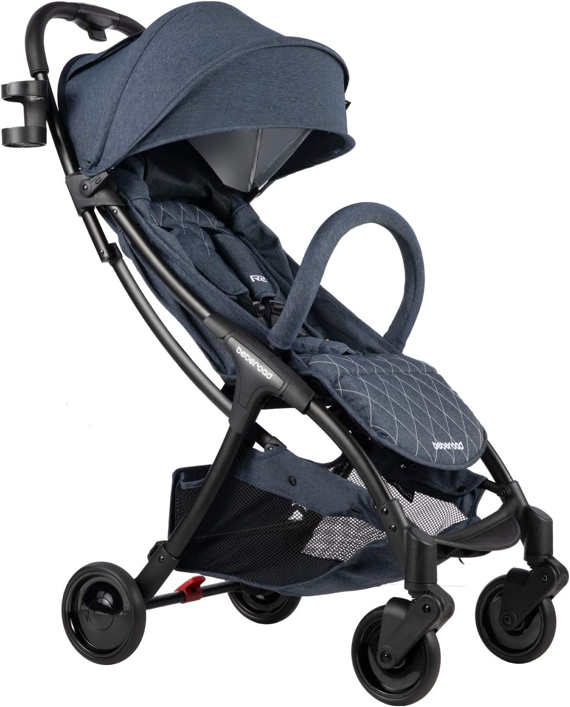 R2 Ultra Compact Lightweight Travel Folding Baby Newborn Stroller with Waterproof Canopy and All Wheels Suspension, Jeans Blue