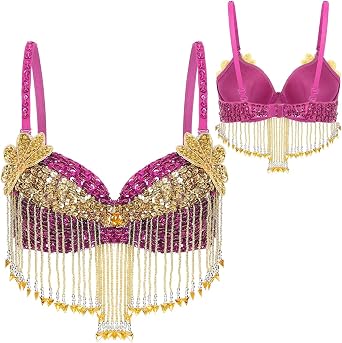 Rhinestone Top Womens Sequins Belly Dance Tops Raves Festival Party Clubwear Beaded Tassels Bra Performance Costumes