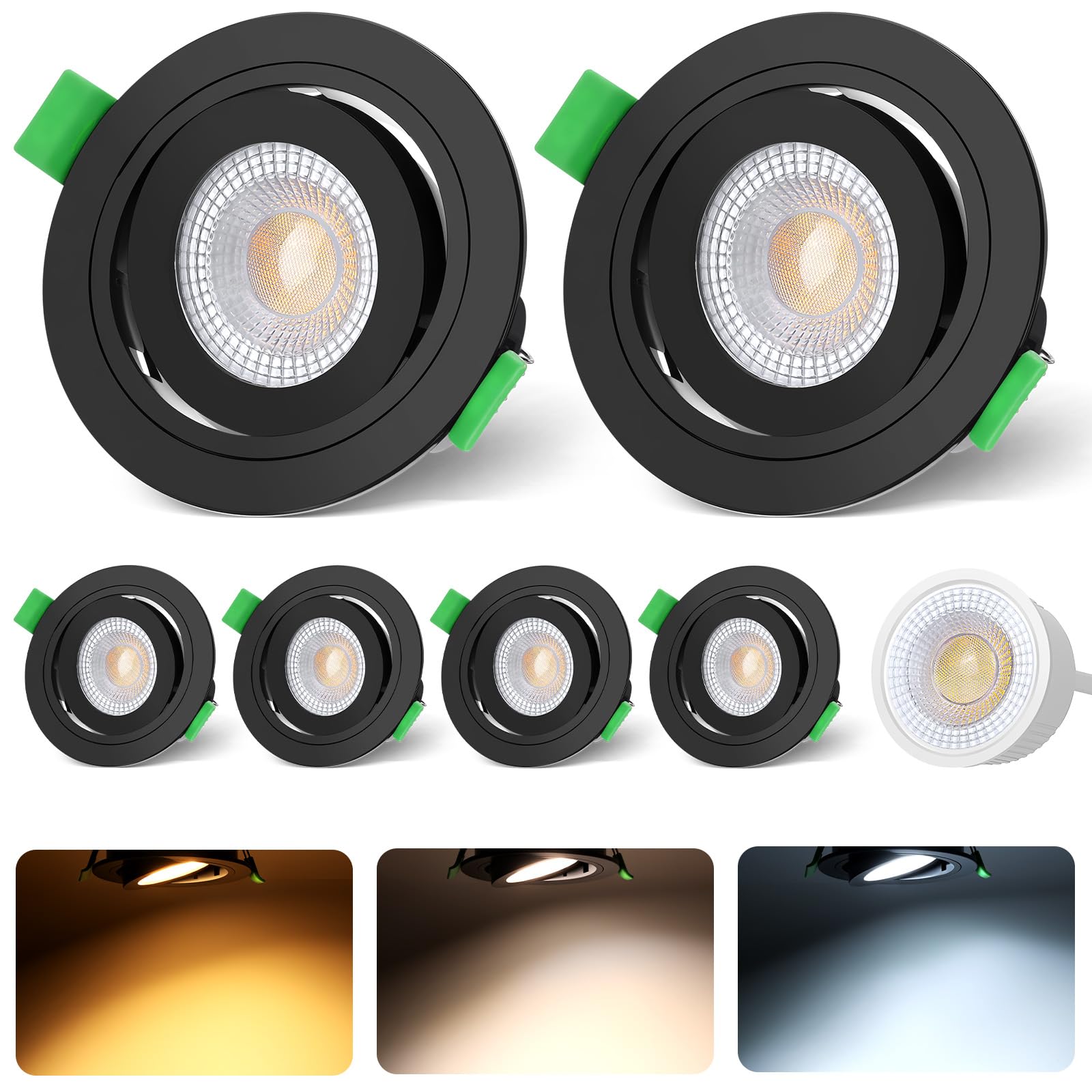 LED Einbaustrahler 230V Dimmbar Herausnehmbares LED-Modul-Design Spots Deckenleuchte 5W Einbauleuchten 360° und 90° verstellbare Ausrichtung Deckenspots Warmweiß Neutralweiß Kaltweiß 6er Set Schwarz