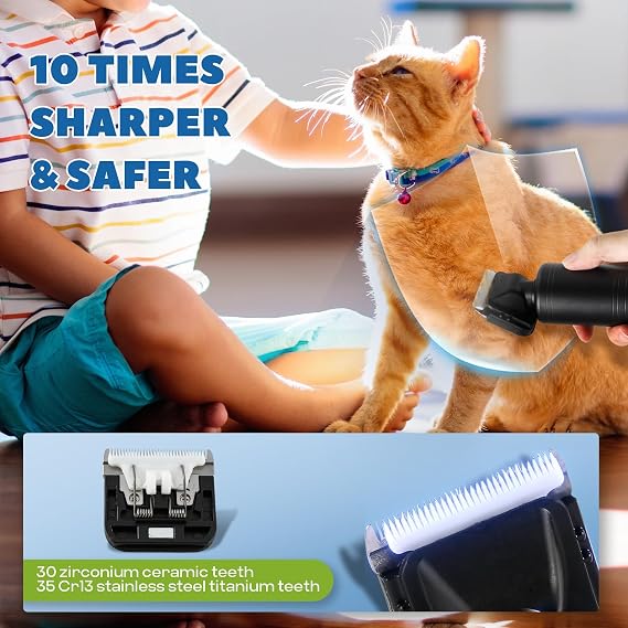 300W Pet Grooming Clippers with 2000-6600rpm Stepless Speed Control | Heavy-Duty Commercial Grade with 13ft Power Cord, Low Noise< 50db, with Extra Blade & 2 Limit Combs of 4 Sizes