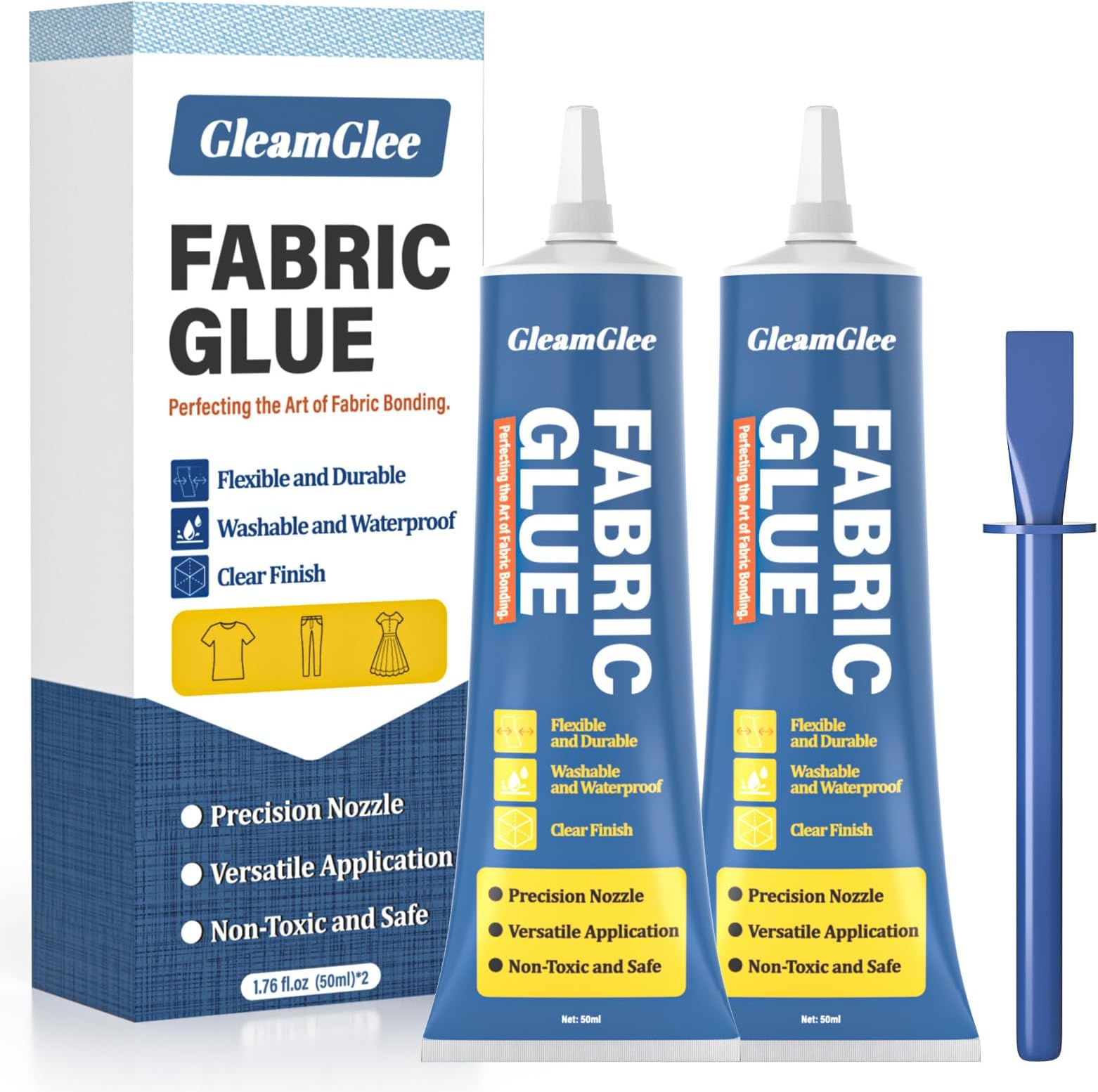100ml Fabric Glue, Extra Strong Permanent Fabric Adhesive for Clothes Repairs, Leather, Crafts, Upholstery, Material, Textile, Felt and Badges - Clear - 2 Pack