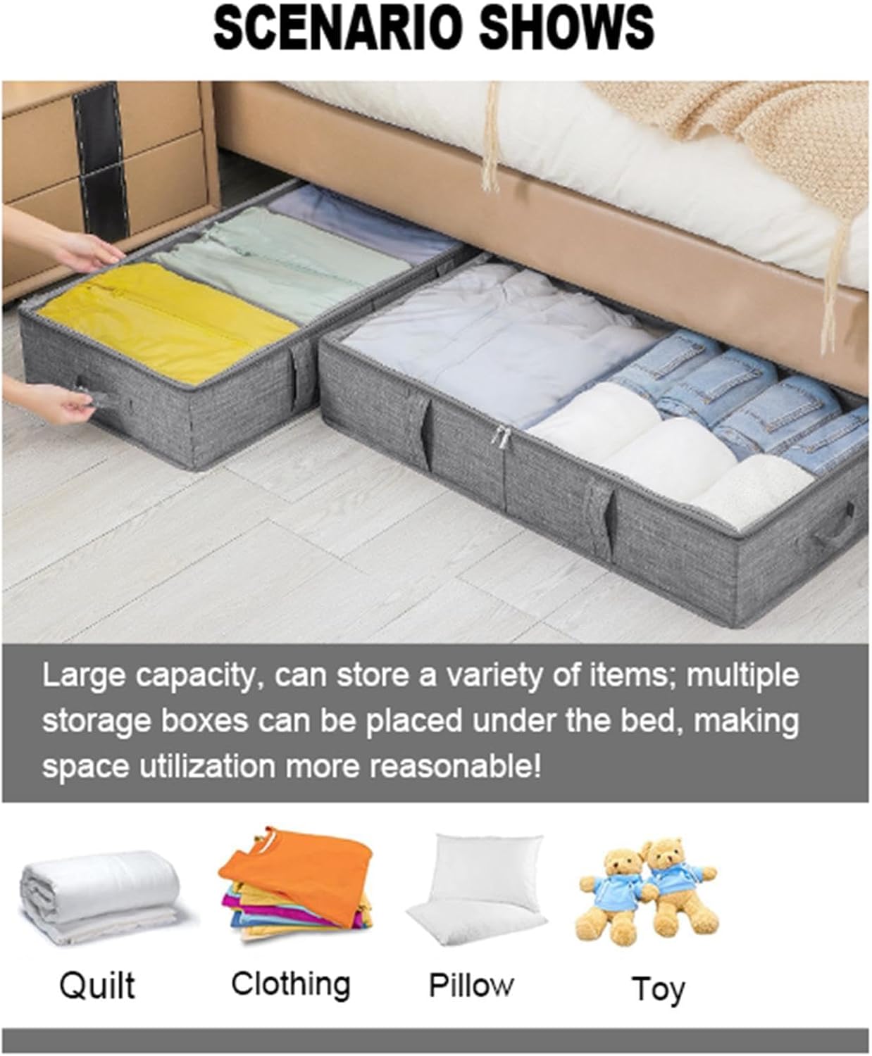 Under Bed Storage Containers with Clear Lid,Under The Bed Shoe Storage Organizer Drawer with Handles Perfect for Under Bed Shoe Storage, Clothes