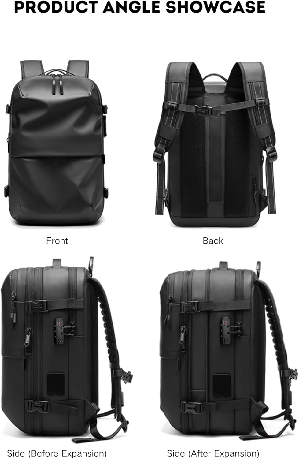 Vacuum Seal Travel Backpack 60L Expandable Air Compression System Water Resistant TSA Lock Carry-On Suitcase Luggage Black - Vacuum Pump Included - Image 8