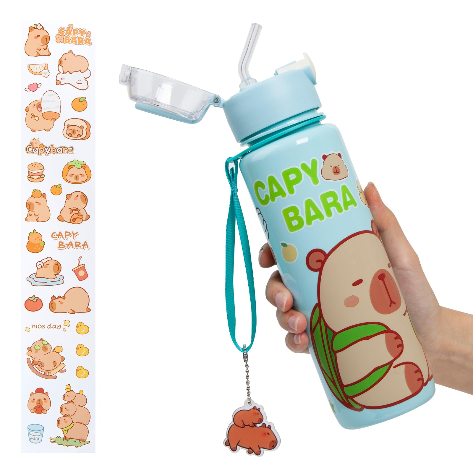 Capybara Water Bottle Kawaii Water Bottle for School Cute Capybara Water Bottles with Straw Portable Leakproof BPA-Free Drinking