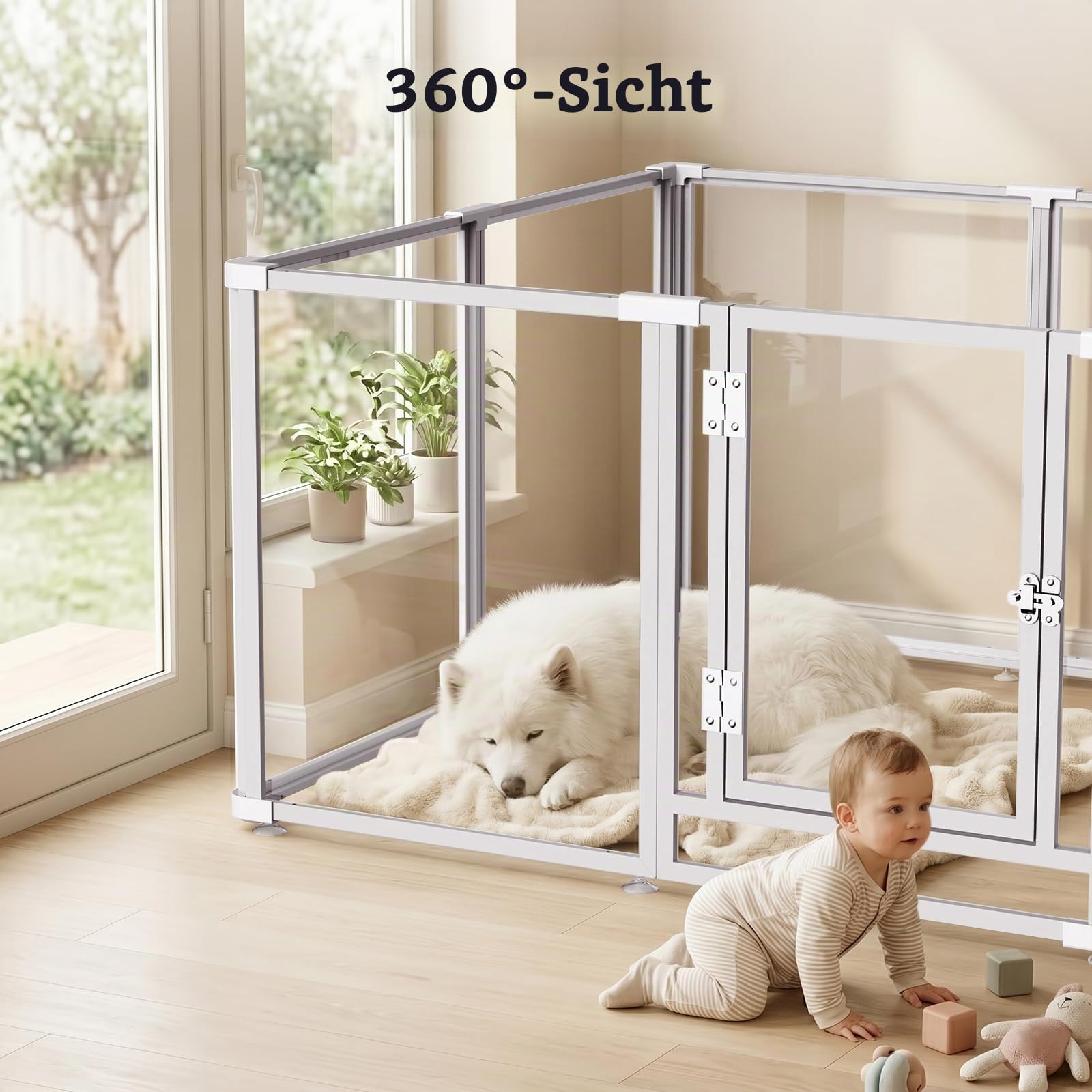 Acryl welpenlaufstall 10 Paneele, Laufstall Hund 60 cm Hoch, Welpenauslauf Metallrahmen, Hundelaufstall für Wohnung mit Tür,Einfache Montage, Leicht zu reinigen,Robust für Kleine Hunde, Welpen