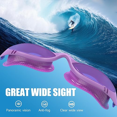 Miniatura 3 de Gafas de natación para adultos para hombres y mujeres, gafas de natación para piscina, antiniebla/UV, gafas de natación con estuche Púrpura