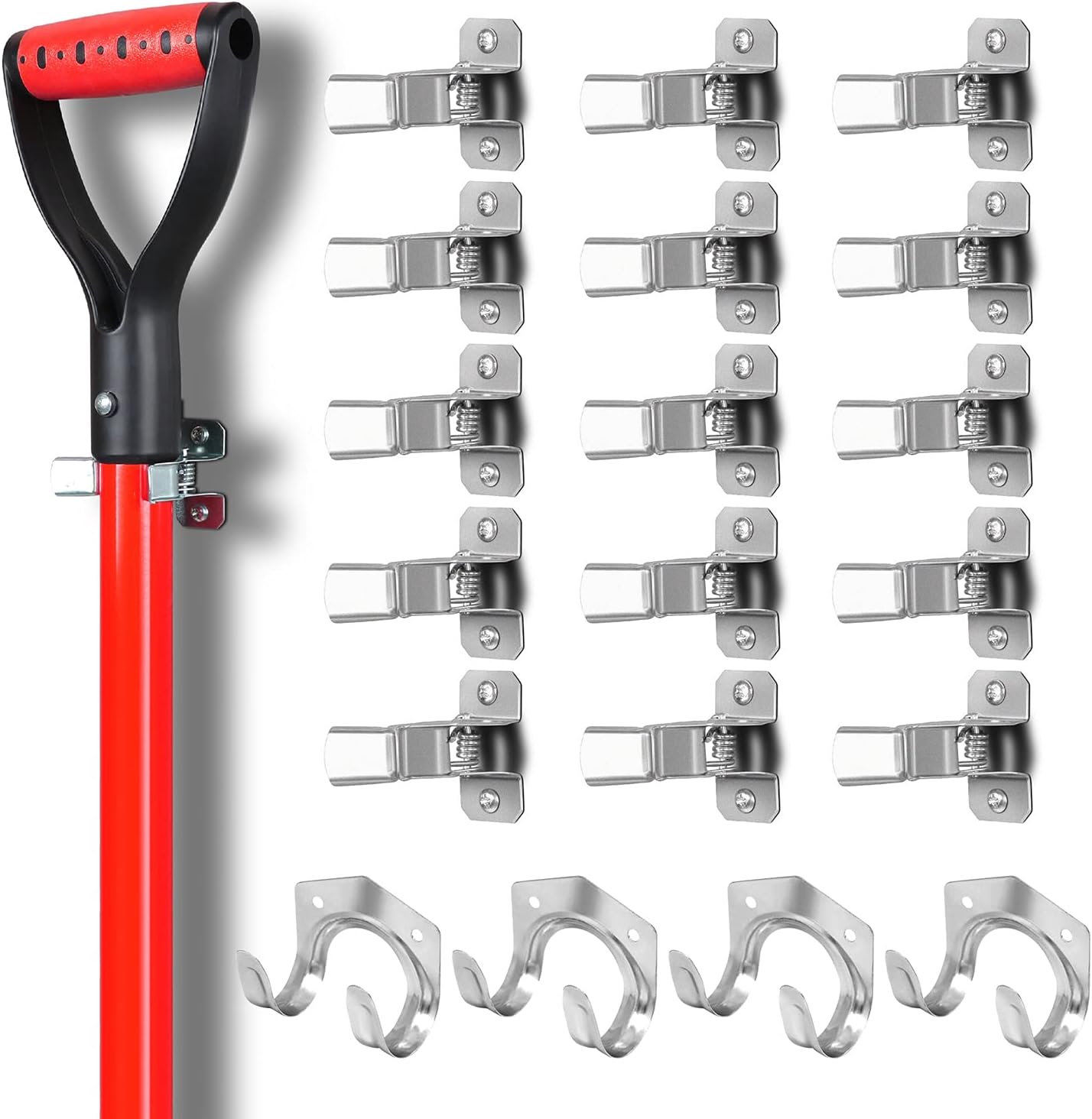 19Piece Garden Tool Holder Set Wall Mount Shovel Holder, Broom
