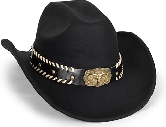 Vintage Western Cowboy Hat for Men Women - Wide Brim Cowgirl Fedora Hats with Braided Rope Band M