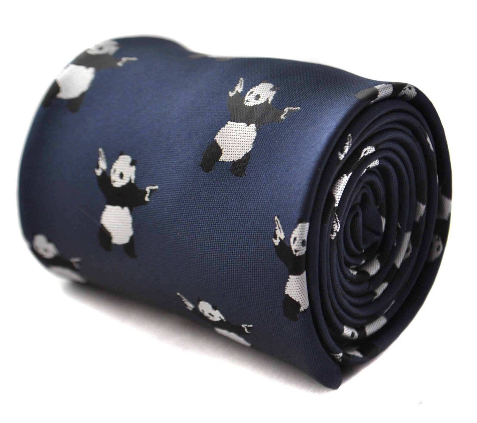 Frederick Thomas Navy Microfibre Tie with Banksy Panda Print and Signature Rear Floral Design, Premium Men’s Neckwear for Formal, Office, Weddings, and Smart Occasions