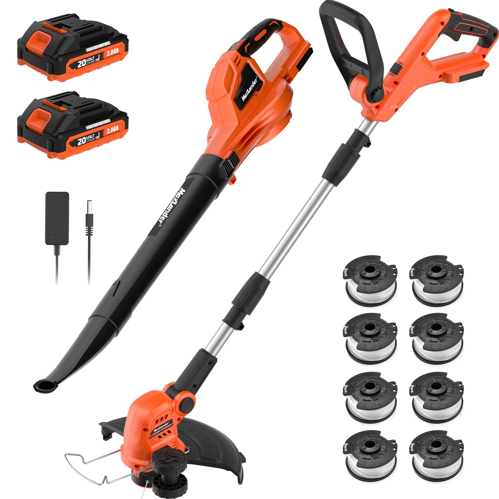 Photo 1 of MAXLANDER 20V 12'' Cordless Weed Wacker/Edger and Leaf Blower Combo Kit, 8 Pcs Replacement Spools, 2 x 2.0Ah Batteries & Charger Included