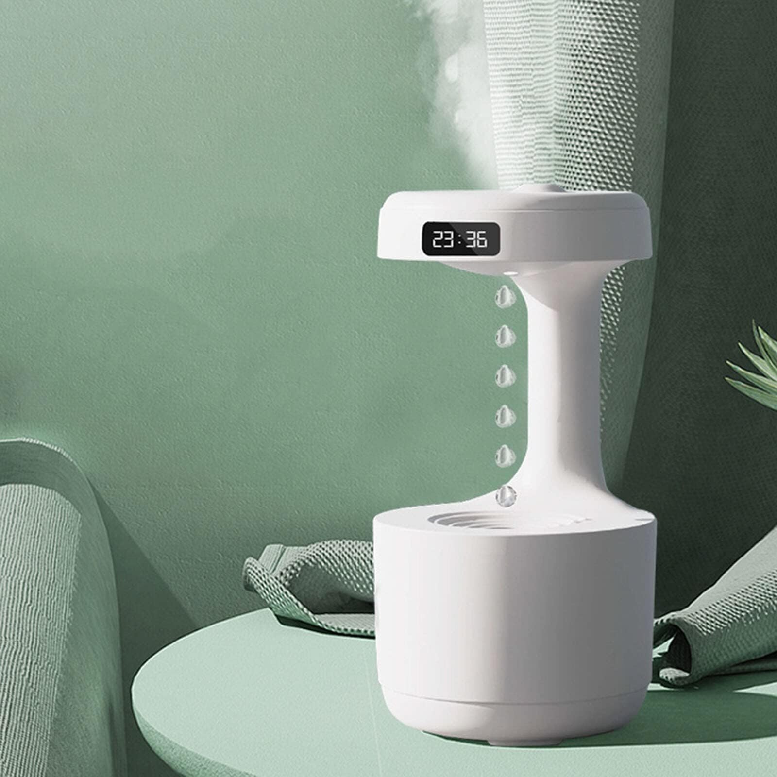 Anti-Gravity Water Droplet Cool Mist Humidifier with Light Mode, Shutdown Protection, USB Powered, White, 800ML, Automatic