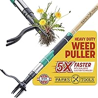 Papa's Tools 44" Stand-Up Weed Puller with Bamboo Handle, 4-Claw Steel Head & Dual Eject - Pain-Free Garden Weeder