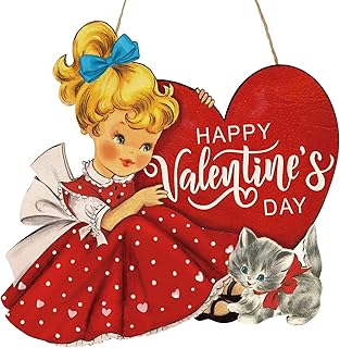 Valentines Day Vintage Hanging Sign Valentine Wooden Wall Plaque Valentines Wall Hanging Sign Heart Love Happy Valentine's Day Door Sign for Wedding Party Home Window Living Room Decor, 12 x 10 Inch