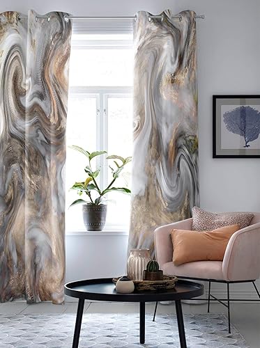 Miniatura 5 de T&H Home - Juego de cortinas de mármol con diseño abstracto de mármol, 2 paneles para puerta corrediza de cristal, dormitorio, sala de estar, 80