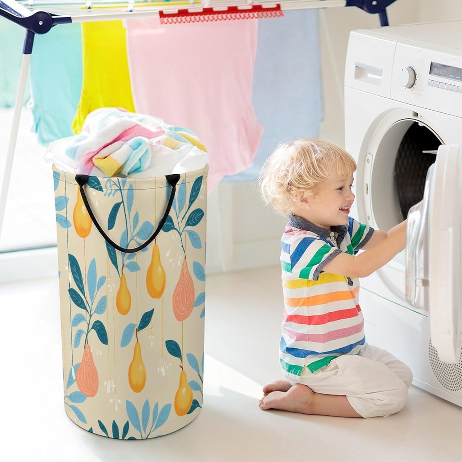Pears And Leaves Large Capacity Laundry Baskets,Collapsible Clothes Hamper with Handles，Laundry Hampers for Bathroom,Bedroom,Towels