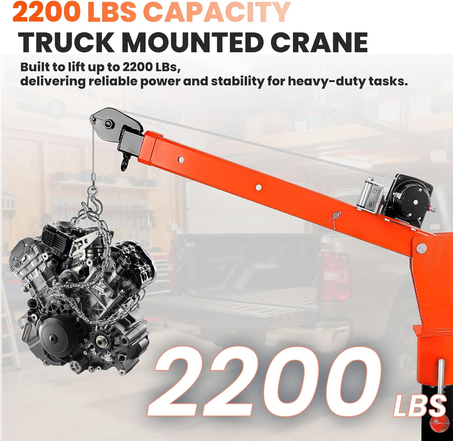 2200 LBS Electric Truck Crane w/5000LBS Electric Winch, 3-Stage Telescoping Boom 47-67in, 360° Swivel Base, Heavy-Duty Alloy Steel, for Engine Hoist & Material Handling (5000LBS)