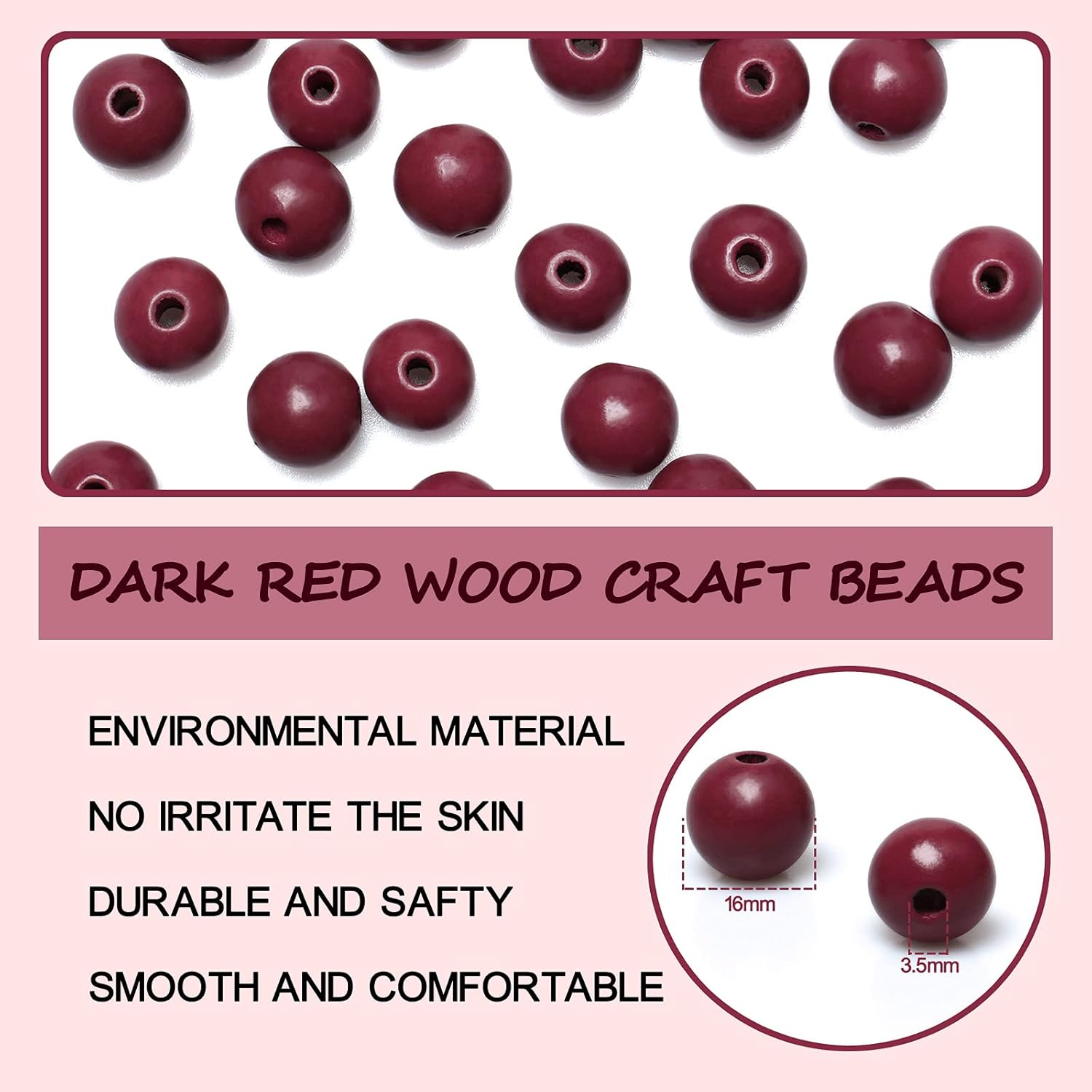 16mm Wood Beads Dark Red Wooden Beads Round Wooden Spacer Beads for Farmhouse Garland Wall DIY Crafts Hanging Decor (150Pcs, 3.5mm Hole) - Image 3