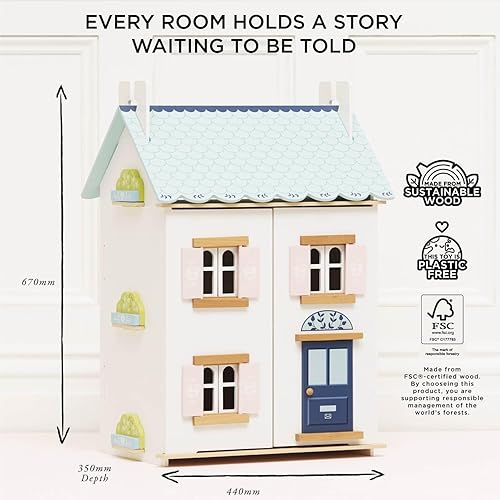 Miniatura 5 de Le Toy Van Casa de muñecas de madera Blue Belle  Juego de casa de muñecas de madera de 3 pisos para niñas y niños - Adecuado para mayores de 3 años