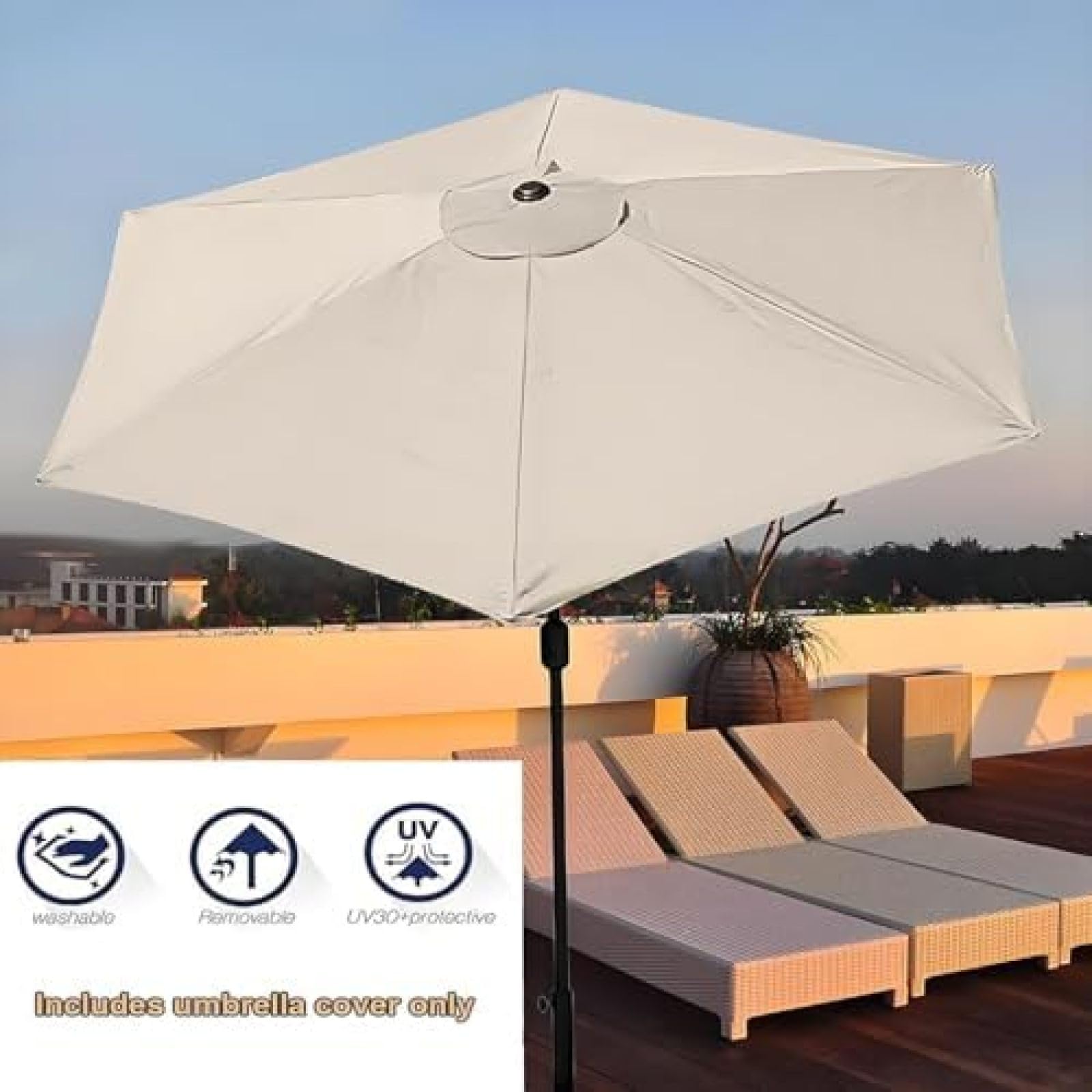 Tela de Repuesto para Sombrilla, 6 Varillas Redonda Resistente al Agua, Tela anti rayos UV para patio y exteriores,Naranja,300 cm