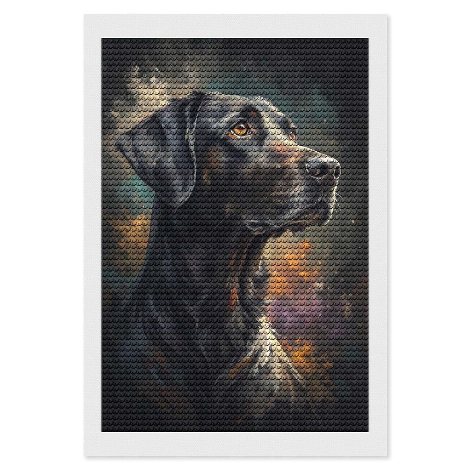 Junmoney Black Dog Portrait DIY Diamond Art Canvas Kit 8"x12", Winter Craft, Mindful Craft Project, Aesthetic Room Decor, Decor Project