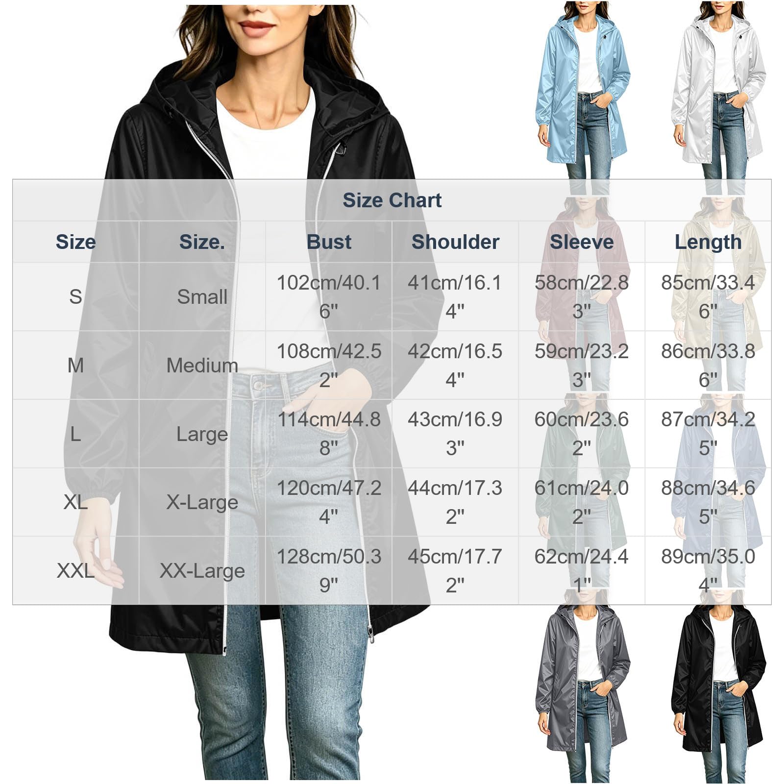 Veste De Pluie Femme Long Imperméable,Manteau À Capuche Coupe Vent Manteaux Mi Saison De Travail Vestes De Randonnée Avec Poches Ciré Femme Imperméable Léger Et À Séchage Rapide