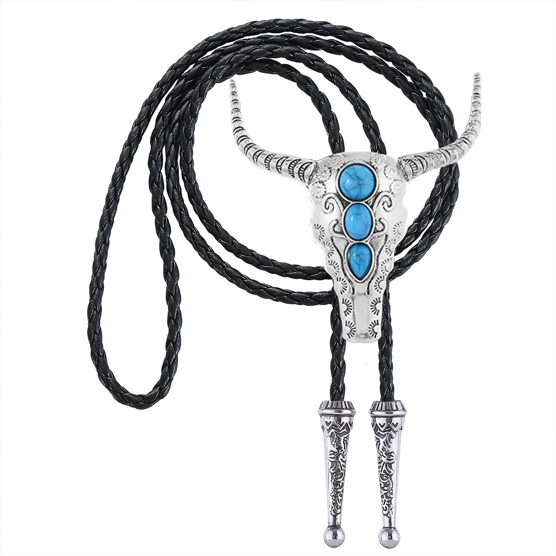 GelConnie Longhorn Bull Bolo Tie for Men Native American Western Cowboy Leather Necktie Bolo Necklace for Women Gold Texas