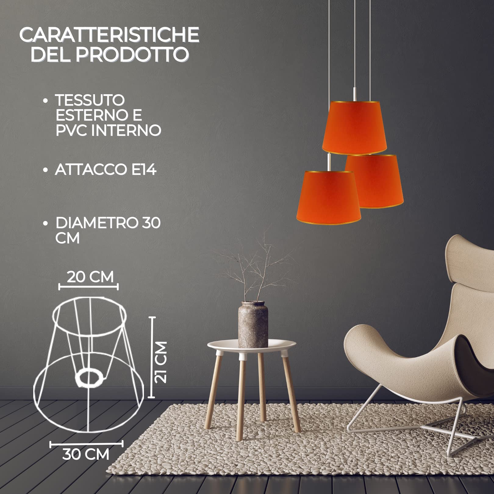Paralume In Tessuto Ecrù Per Lampada Da Terra, Conico, H:30 Cm, Attacco E27, Basso Abbagliamento - Modello WILLOW