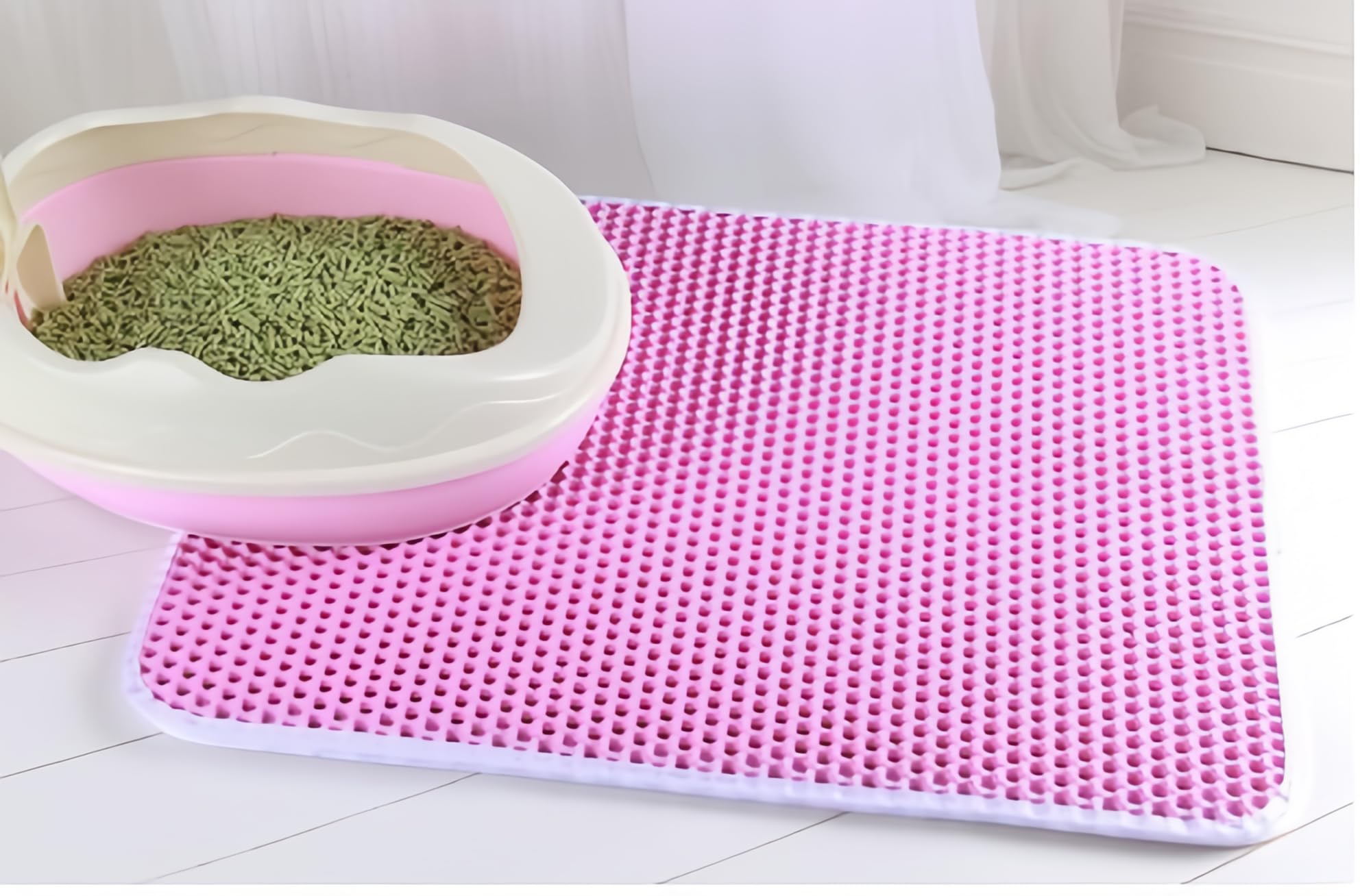 Xisnuient Honeycomb Cat Mat, Traps Litter, Two Layer Trapping Kitty Mats, Scatter Control, Soft on Paws, Indoor Box Supplies and Essentials,Easier To Clean, Washable (60x90cm,Pink)
