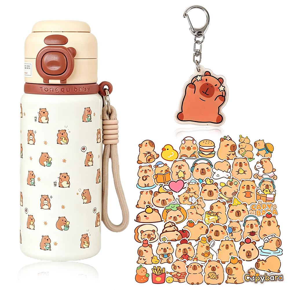 Capybara Water Bottle with Straw Set 500ml for Boys Girls Sports Adults