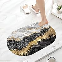 Vista 6 de Alfombra de baño súper absorbente de secado rápido con diseño de mármol negro, blanco, gris, dorado, parte inferior antideslizante de goma, fácil