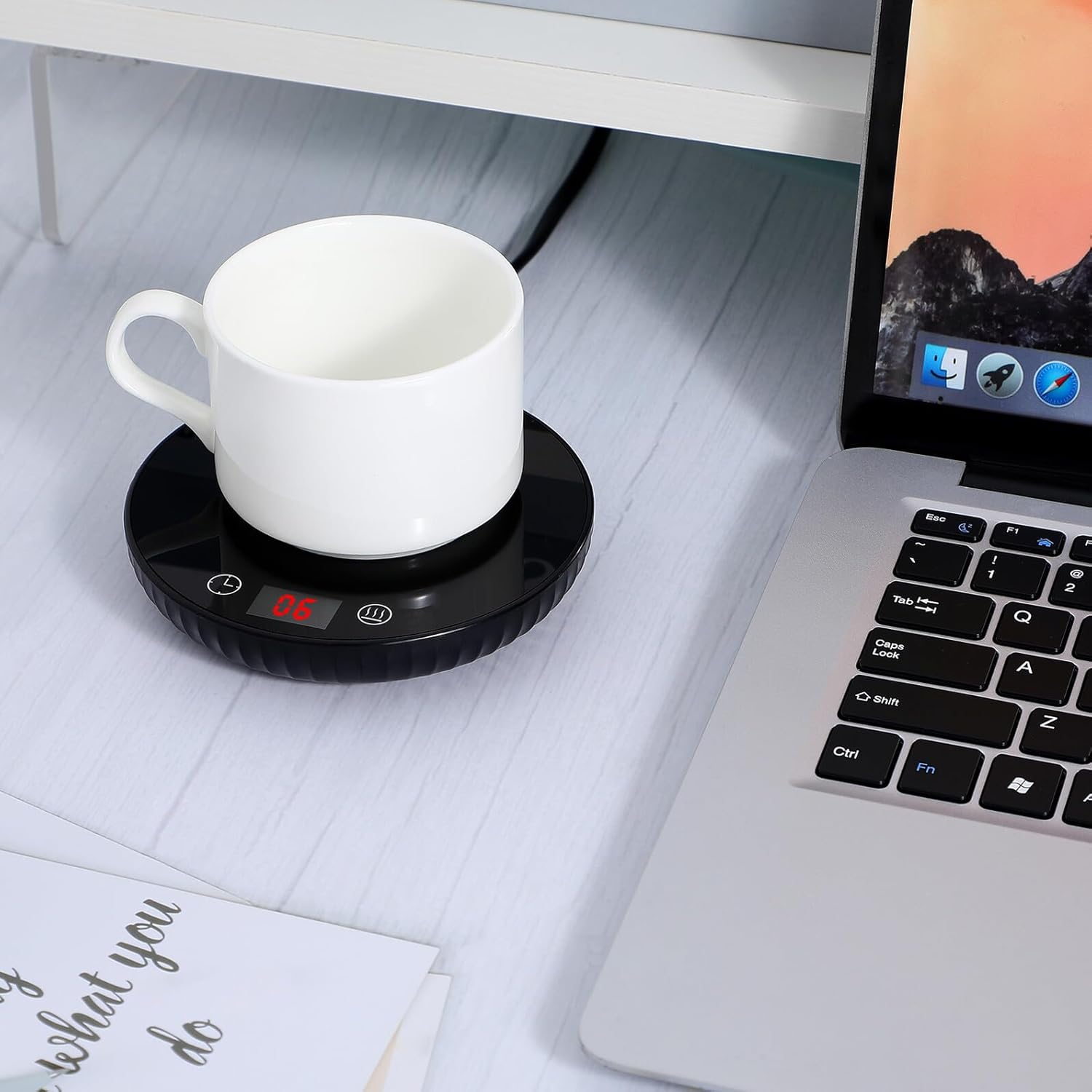 Electric Mug Warmer with Temperature Display Heating Coaster for Coffee Tea Milk Compact Desktop Cup Warmer for Office Home Plug Acv Black