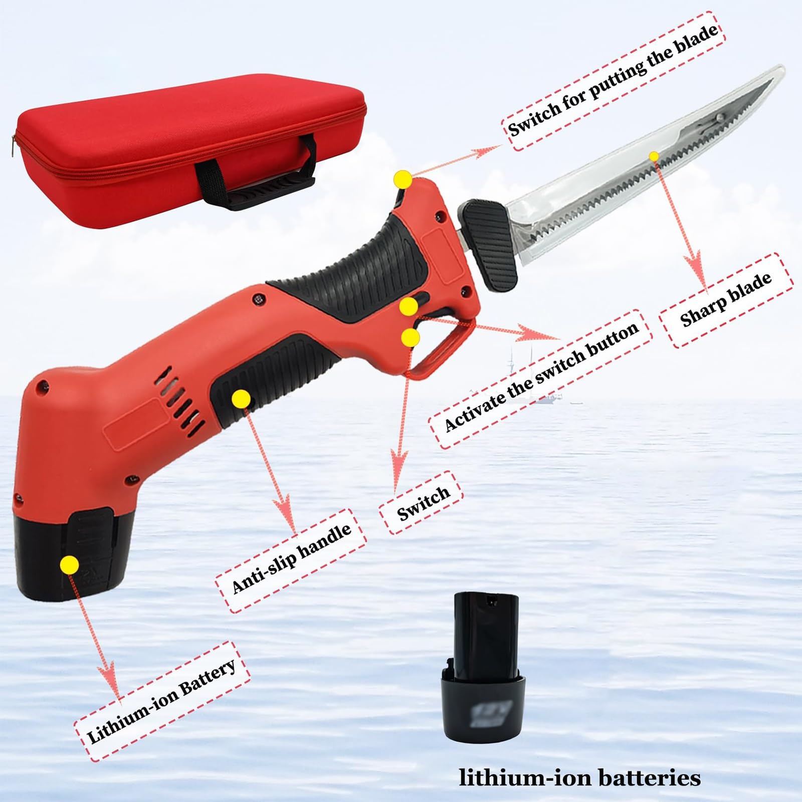 Cuchillo para filetear pescado recargable, cuchillo para filetear pescado eléctrico inalámbrico, cuchillo para pan multifuncional con 4 hojas revestidas de acero inoxidable