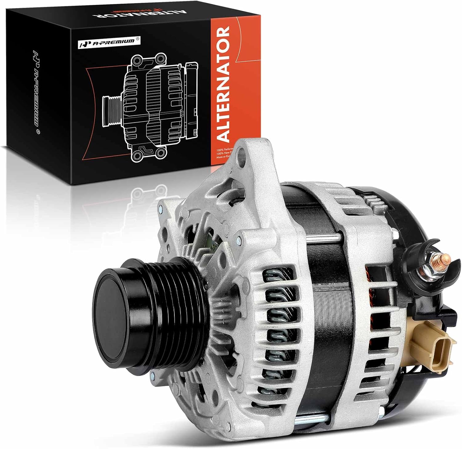 A-Premium Alternator Compatible with Ford F-150 F150 2015 2016 2.7L, 12V 225A 6-Groove Decoupler Pulley Clockwise, Replace# 1042110060, FL3Z10346F