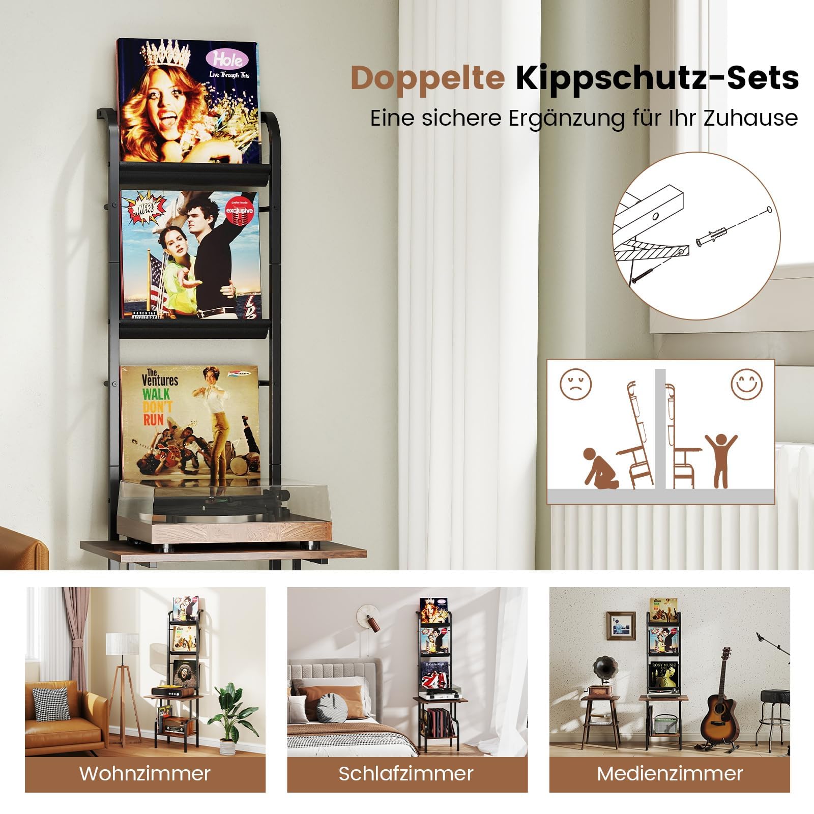 FANTASK Soporte para Discos de Vinilo con Estante Expositor de Vinilo de 5 Pisos, Soporte para Discos de álbumes, CD, Tocadiscos, 50 x 51 x 145 cm (café)