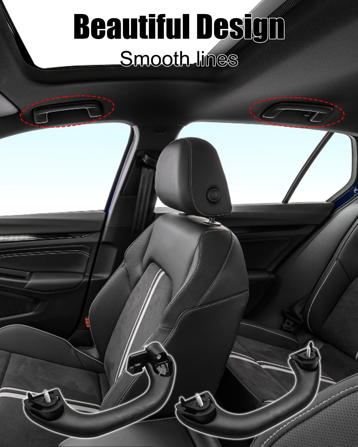 Interior Roof Grab Handle Fit for Golf Jetta Polo mk4 Replace 6N0857607K 6N0857607L Black 4PCS